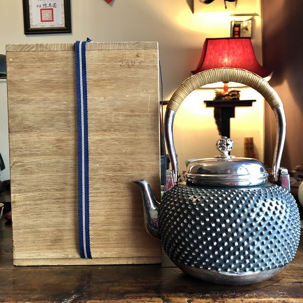 純銀製銀壺霰銀瓶湯沸共箱910g 日本茶道具老茶器優惠價:::P9品酒