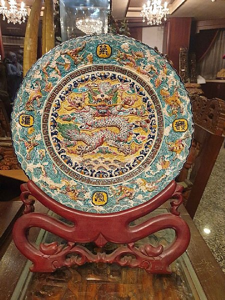 【未使用】交趾陶　交趾焼　鹿港窯　九龍盤 鹿港窯禮品館｜交趾陶十二生肖盤飾文鎮系列